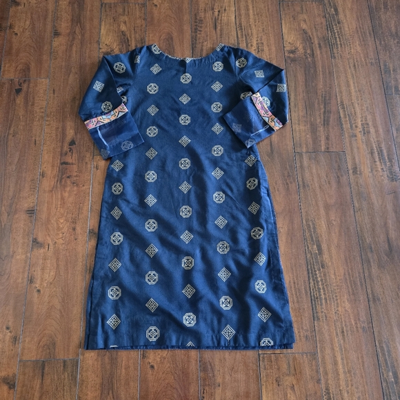 Embroidered Salwar Kameez Dupatta Long Scarf 100% Cotton Blue Party Wear Dress - Picture 2 of 3